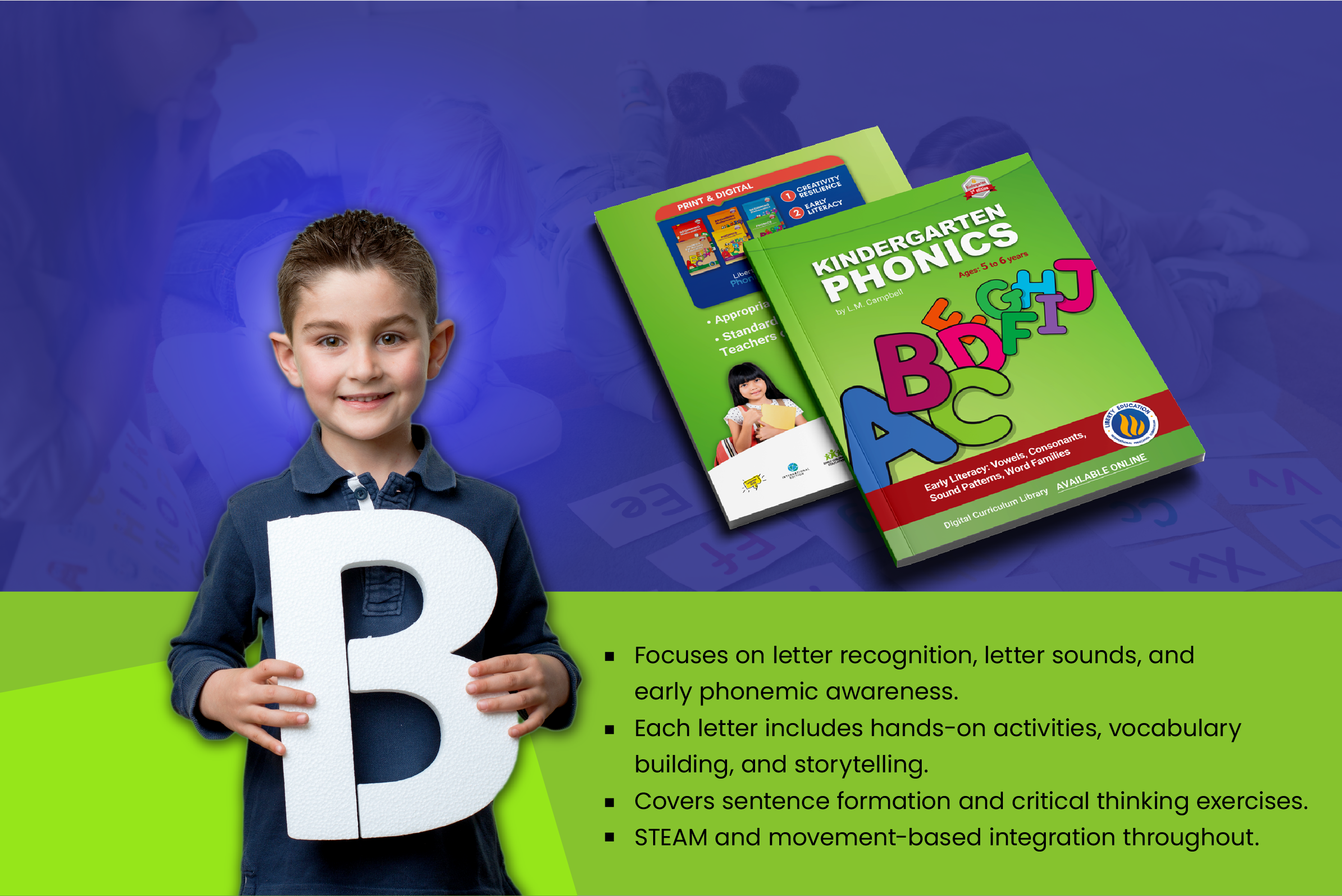 Kindergarten Phonics, English for International schools and homeschooling parents. Full Standards-aligned Curriculum . 