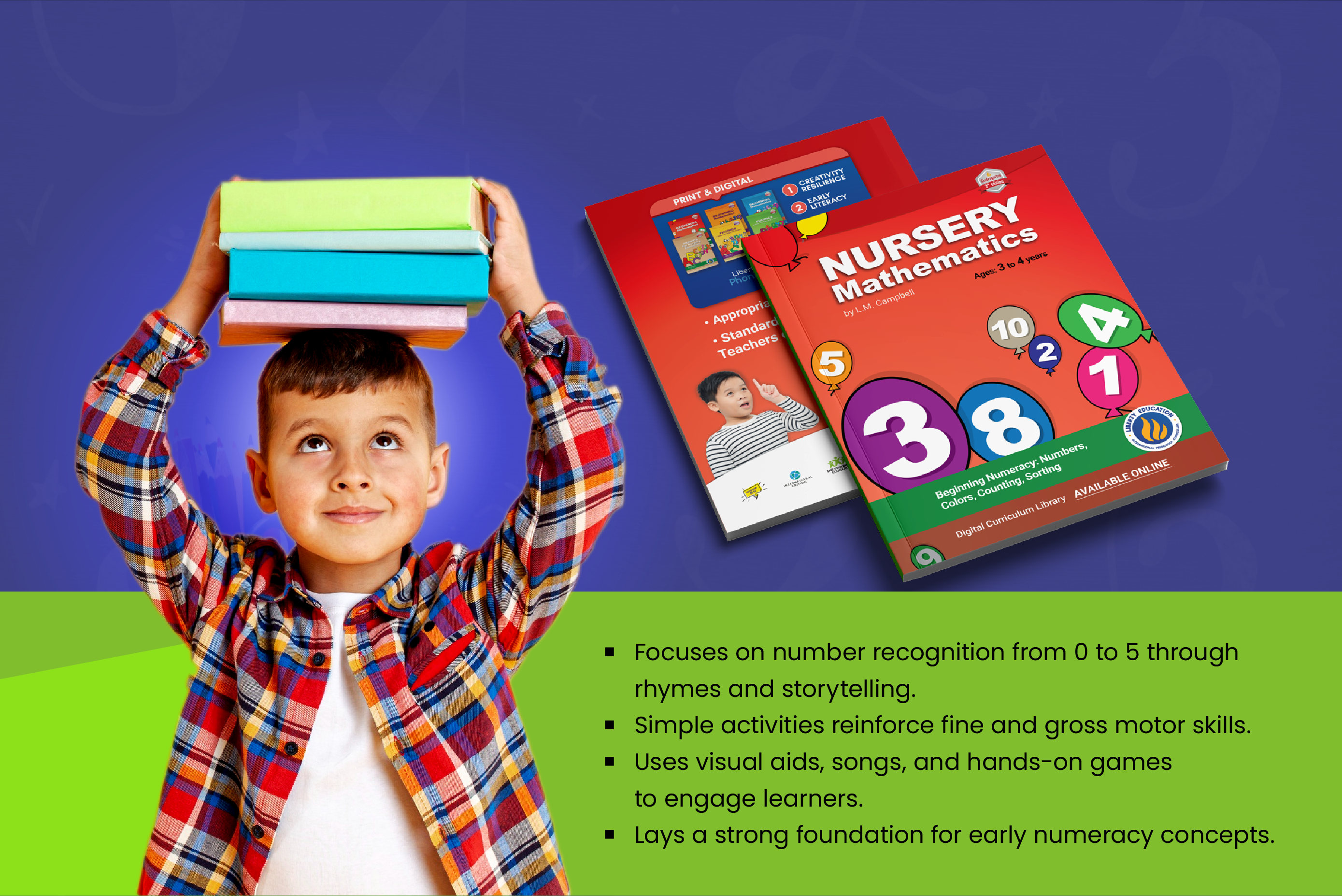 Nursery mathematics, age-appropriate curriculum for international schools and homeschooling parents. 